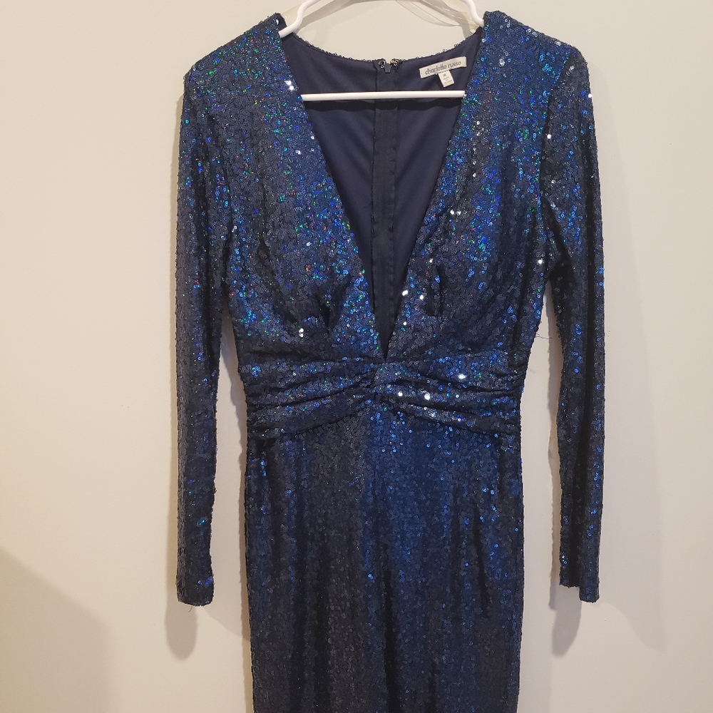 Sequined mini dress with plunge neckline